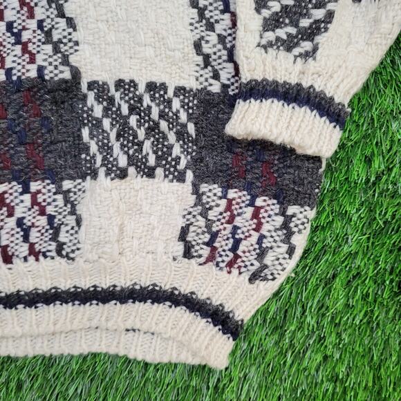 Vintage 80s Otavalo Check Sweater Large 22x27 Beige Gray - Picture 11 of 11
